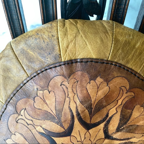 1/2 Vintage Moroccan Leather Mandala Pillow - Picture 7 of 9